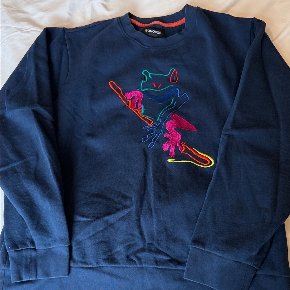 Bonobos Navy Sweatshirt with Vibrant Frog Embroidery
